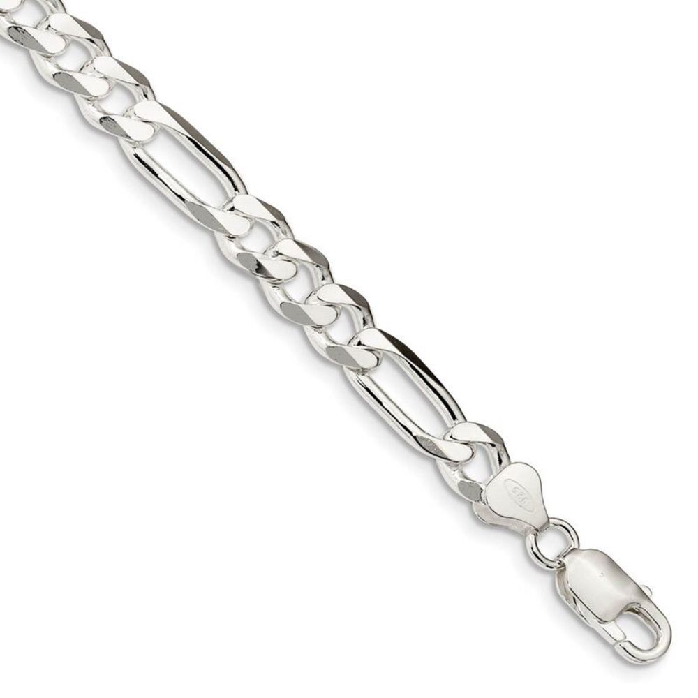 Sterling Silver 7.75mm Solid Figaro Chain Bracelet or Anklet, 9 Inch